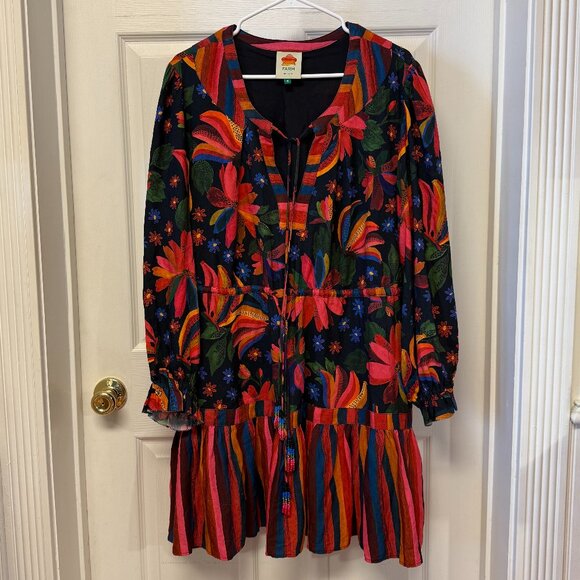 Farm Rio Black Banana Sky Lenzing™ Ecovero™ Viscose Mini Dress - Picture 1 of 8